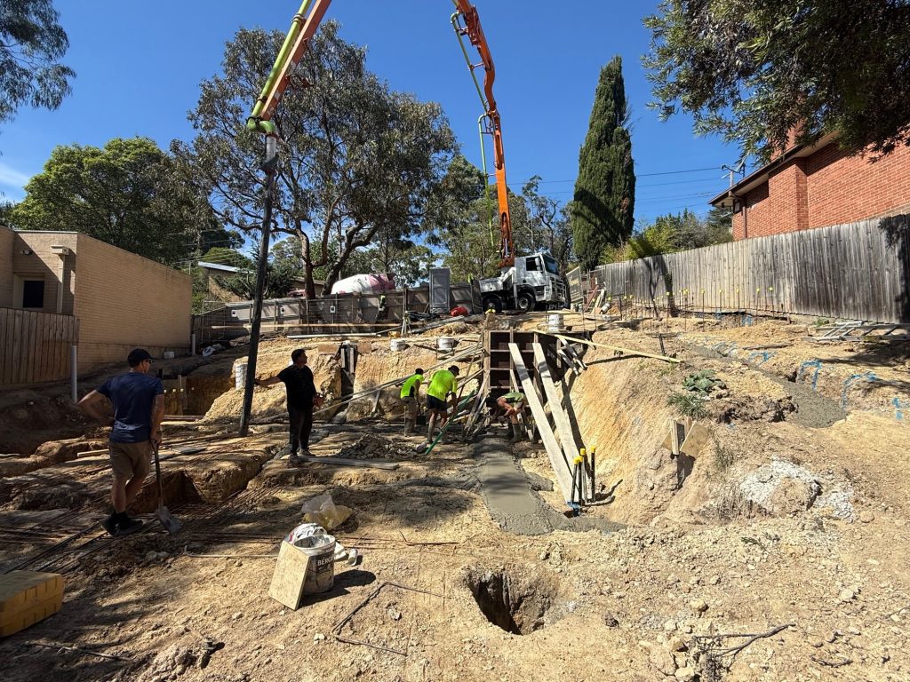 Sloping block construction site in Melbourne